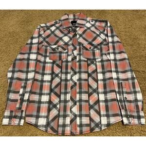 BAR 111 Long Sleeve Button Up Collared Gray/Red Plaid Mens Size S